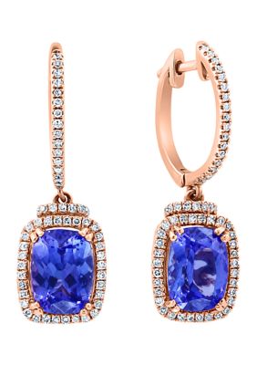 Effy 1/3 Ct. T.w. Diamond And 2.76 Ct. T.w. Tanzanite Earrings In 14K Rose Gold