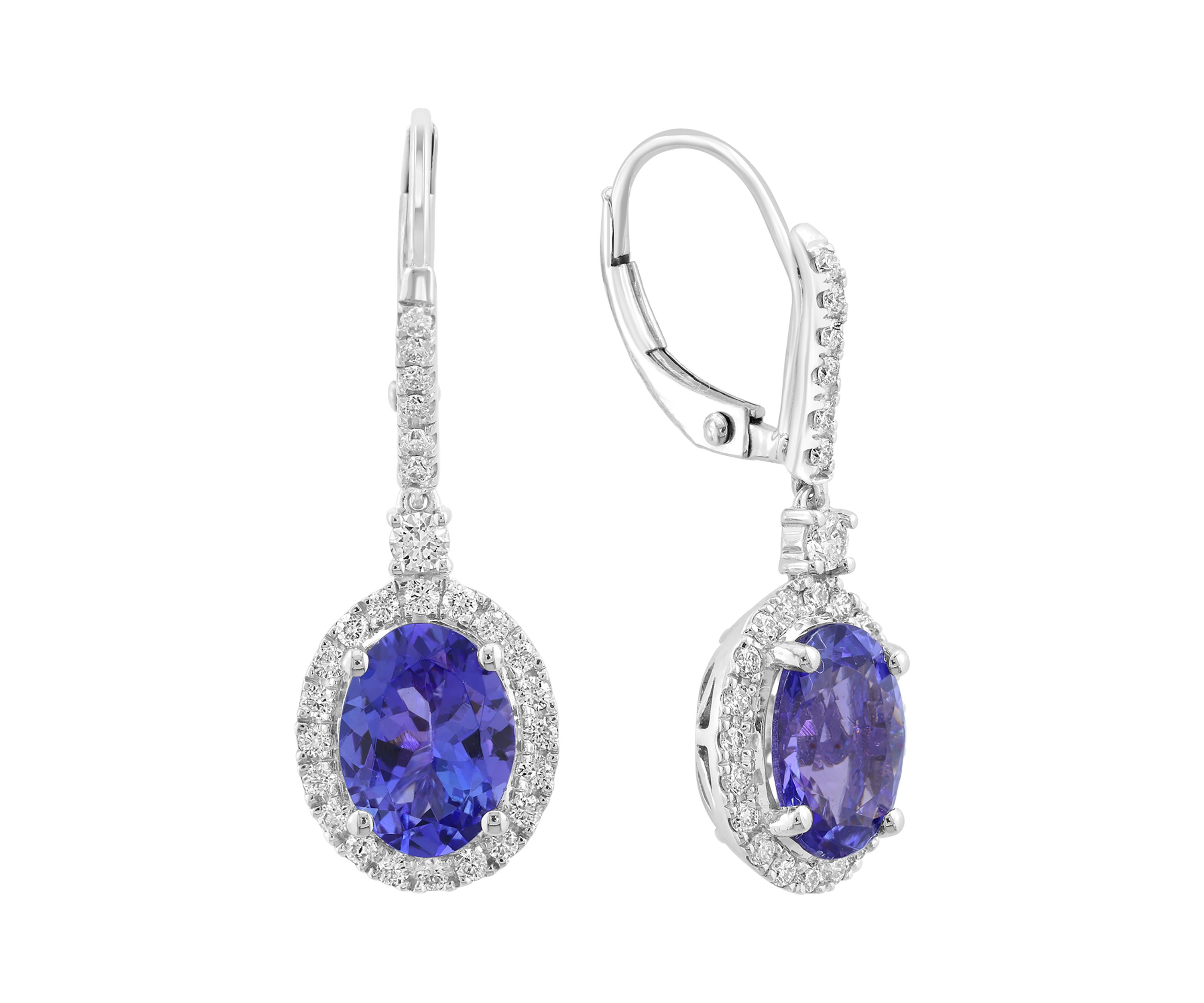 14K White Gold Diamond Tanzanite Earrings