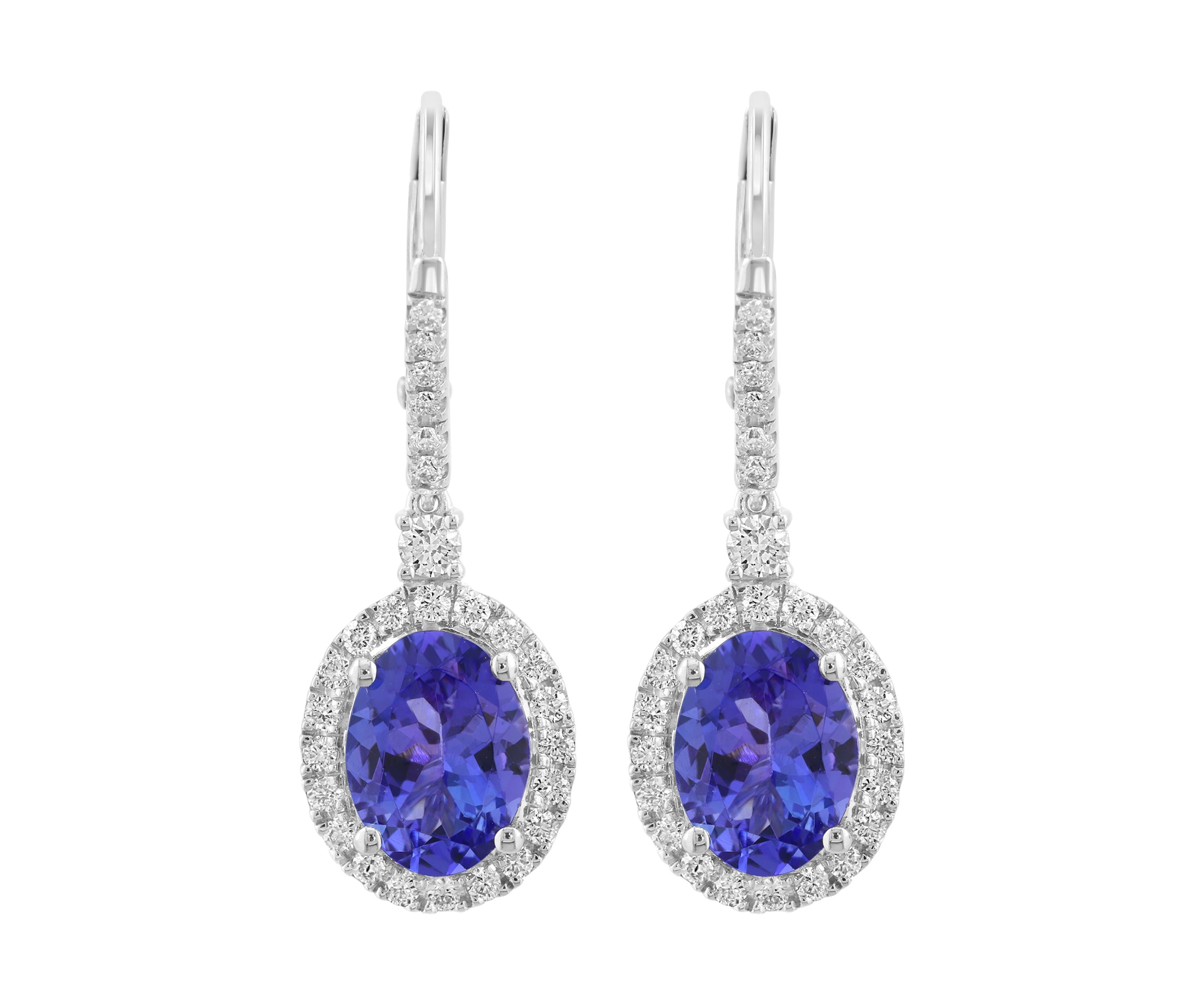 14K White Gold Diamond Tanzanite Earrings