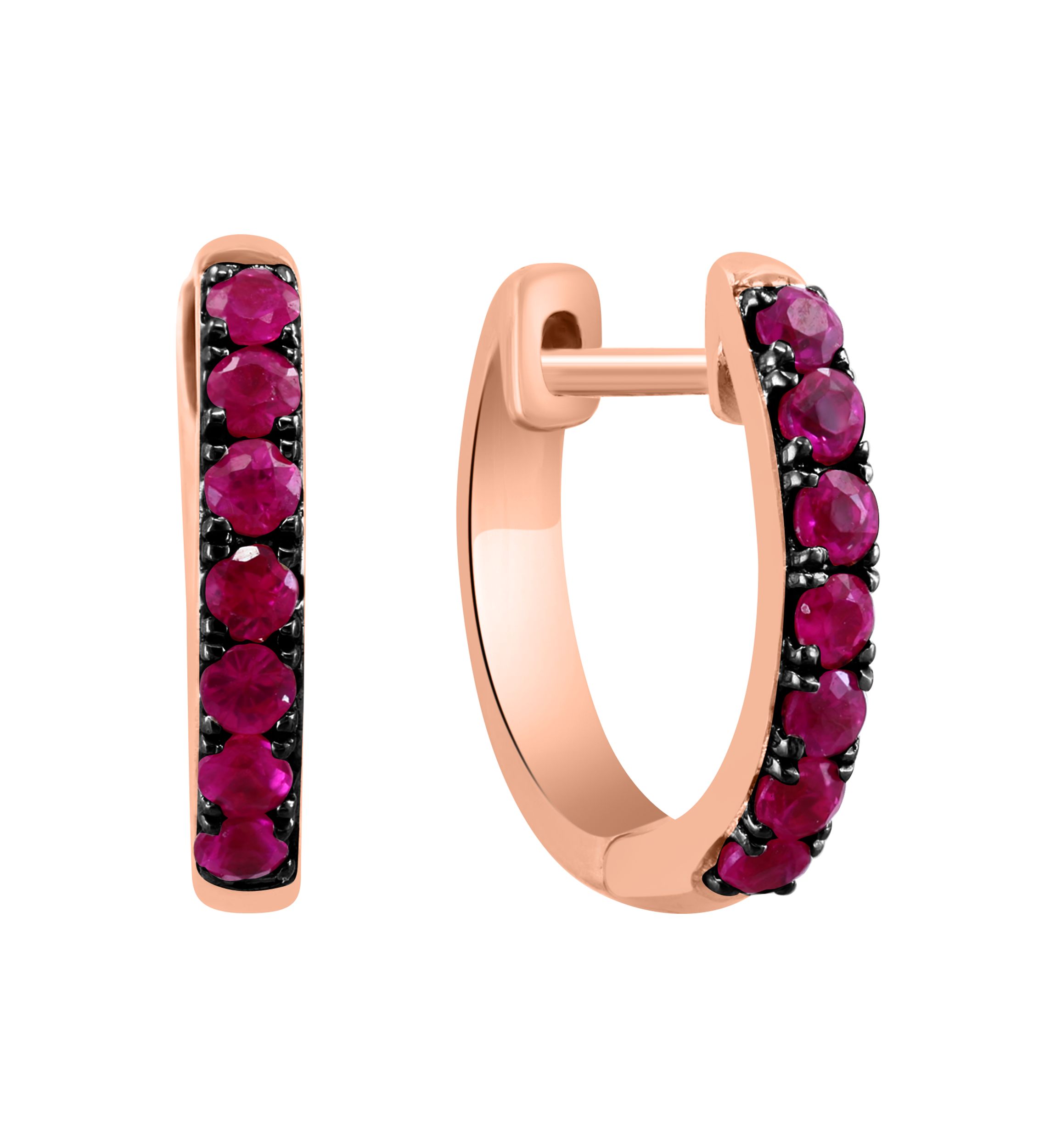 Ruby Hoop Earrings in 14K Rose Gold