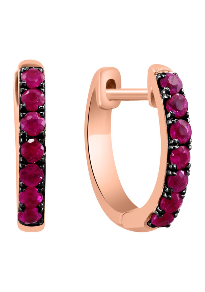 Ruby Hoop Earrings in 14K Rose Gold