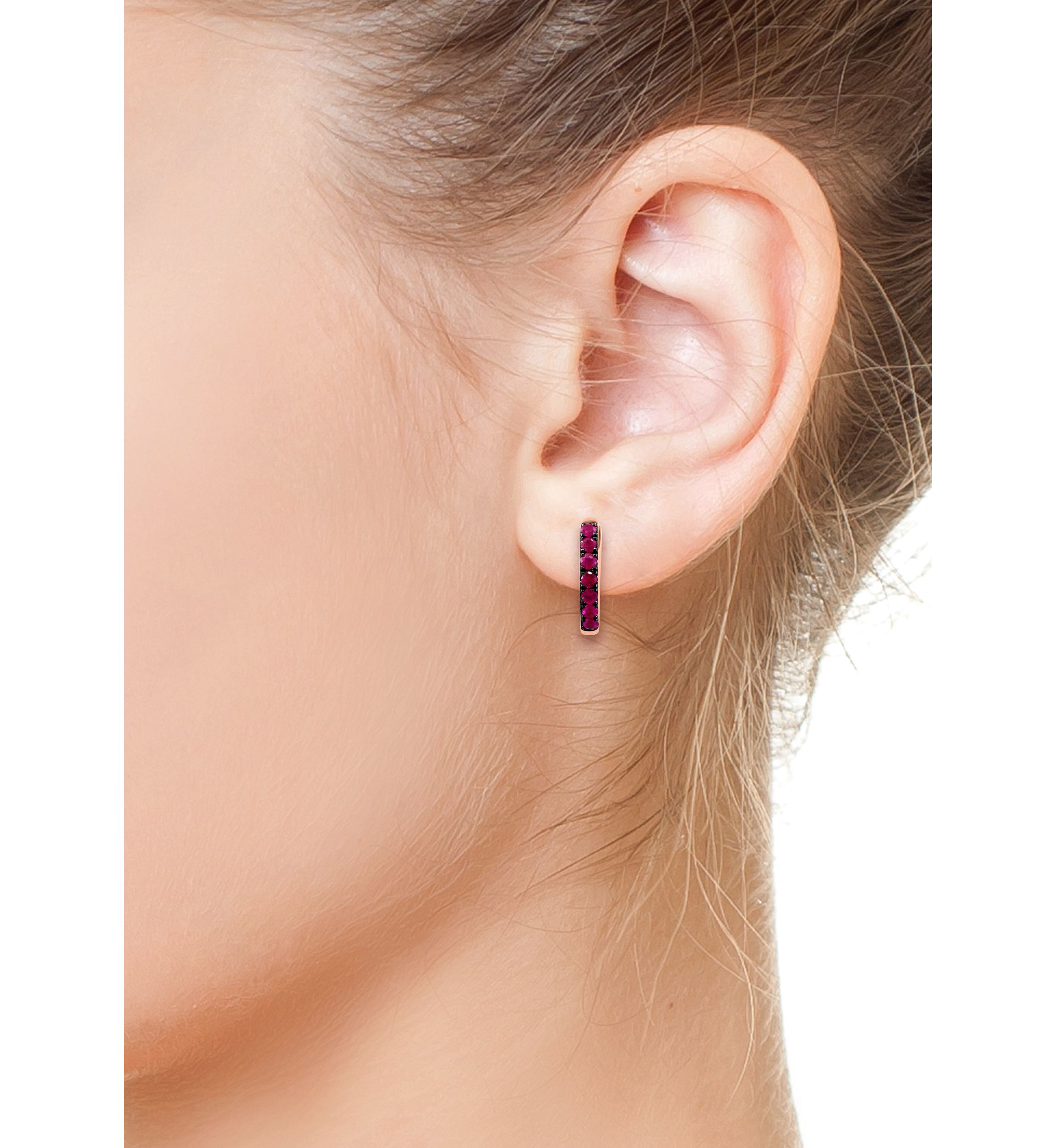 Ruby Hoop Earrings in 14K Rose Gold