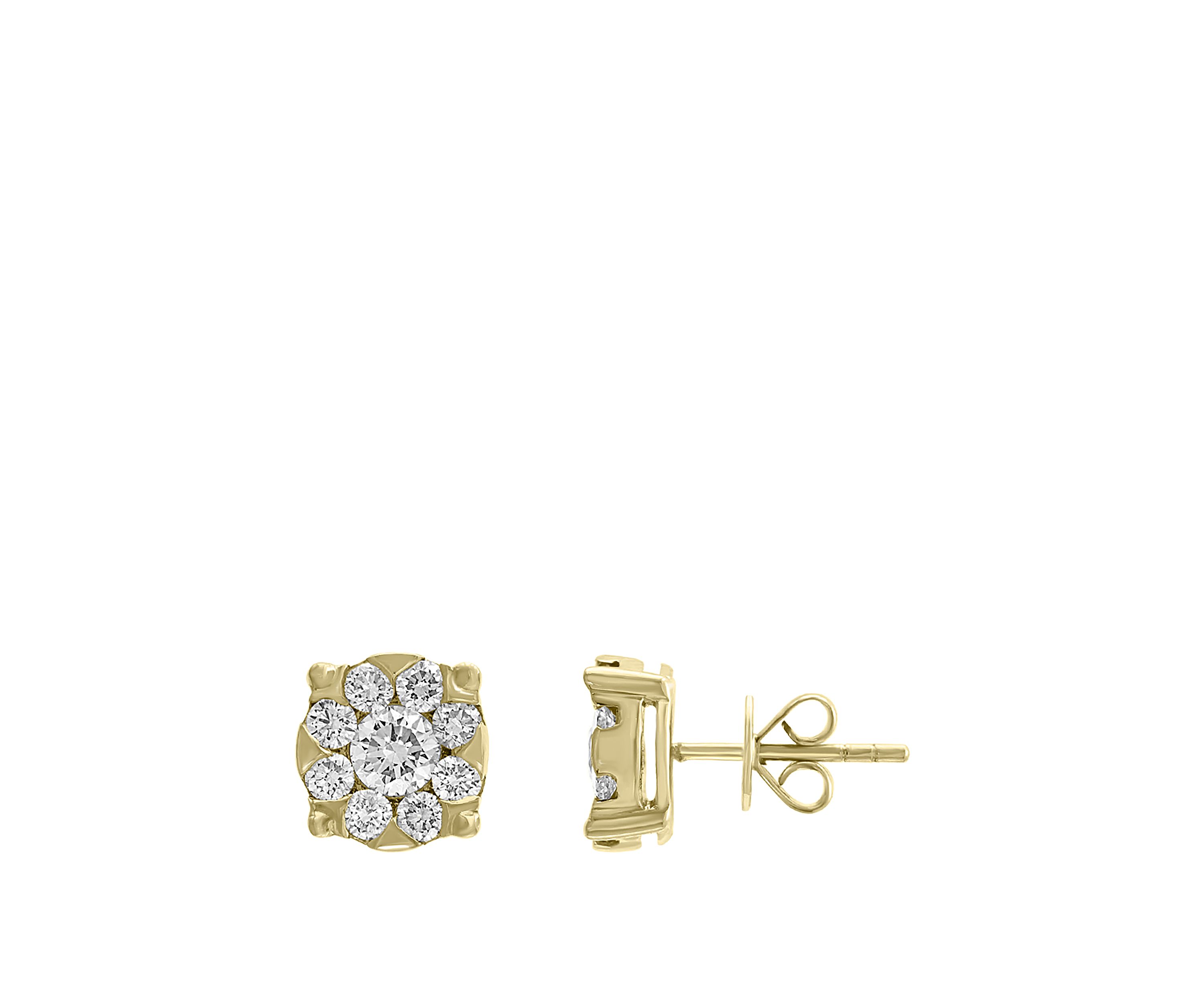1.41 ct. t.w. Natural Yellow Cluster Diamond Earrings in 14k Yellow Gold