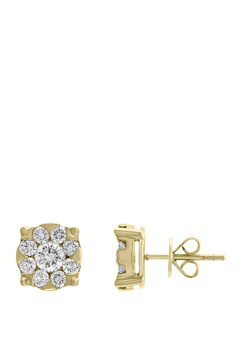 1.41 ct. t.w. Natural Yellow Cluster Diamond Earrings in 14k Yellow Gold