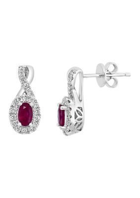 Effy 1/4 Ct. T.w. Diamond And 5/8 Ct. T.w. Ruby Earrings In 14K White Gold