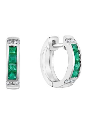 Effy 1/6 Ct. T.w. Diamond And 5/8 Ct. T.w. Emerald Hoop Earrings In 14K White Gold -  0191120298894