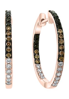Effy 3/4 Ct. T.w. Multi Diamond Hoop Earrings In 14K Rose Gold -  0191120305684