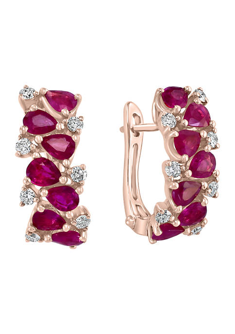 1.86 ct. t.w. Natural Rubies and 1/3 ct. t.w. Diamonds Hoop Earrings in 14k Rose Gold 