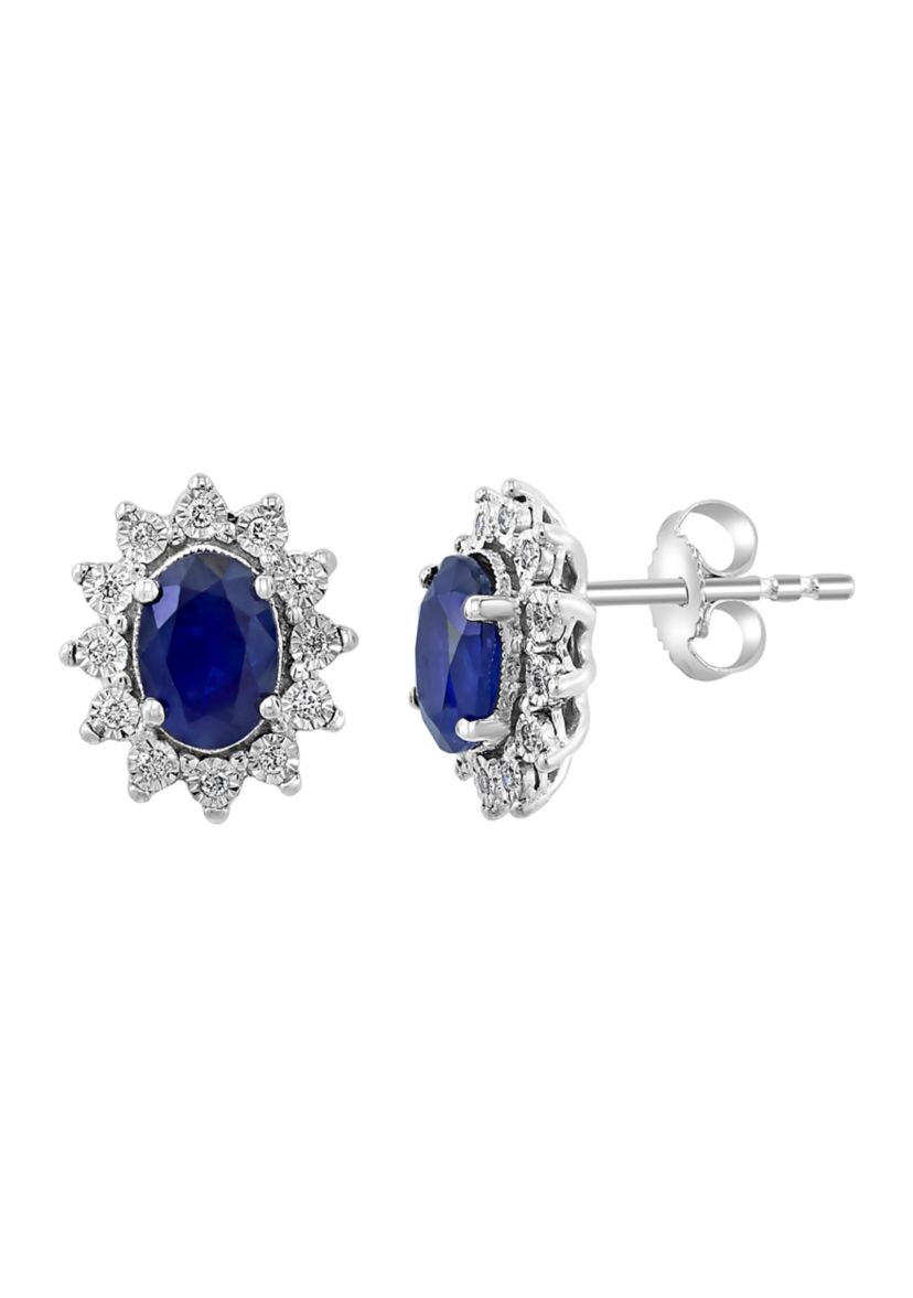 Diamond and Natural Sapphire Earrings in 14K White Gold
