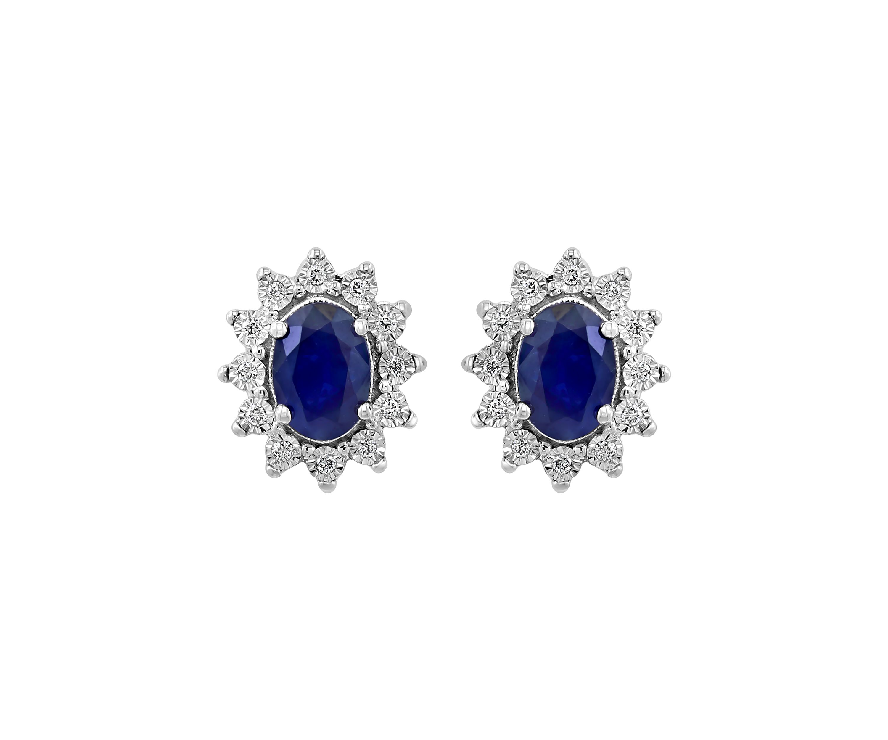 Diamond and Natural Sapphire Earrings in 14K White Gold