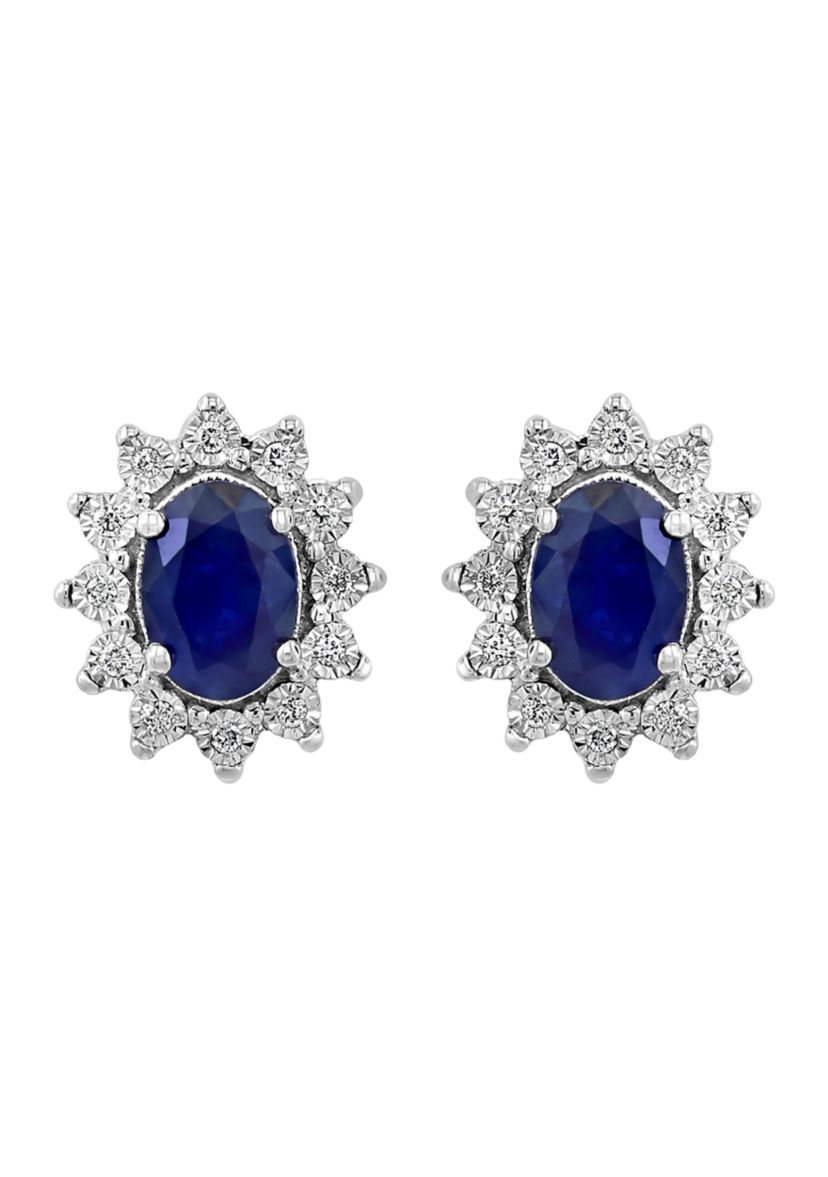 Diamond and Natural Sapphire Earrings in 14K White Gold