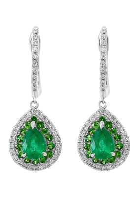 Effy 1/2 Ct. T.w. Diamonds And 1.67 Ct. T.w. Emeralds And Tsavorites Earrings In 14K White Gold -  0191120347103