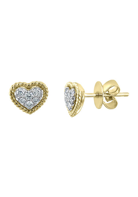 1/5 ct. t.w. Diamond Heart Earrings in 18K Yellow Gold 