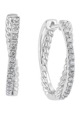 Effy 1/4 Ct. T.w. Diamond Twist Hoop Earrings In 14K White Gold
