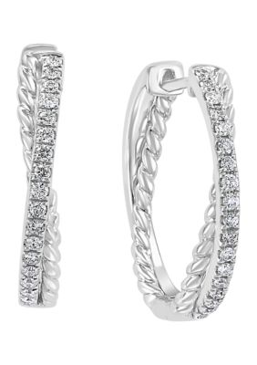 Effy 1/4 ct. t.w. Diamond Twist Hoop Earrings in 14K White Gold