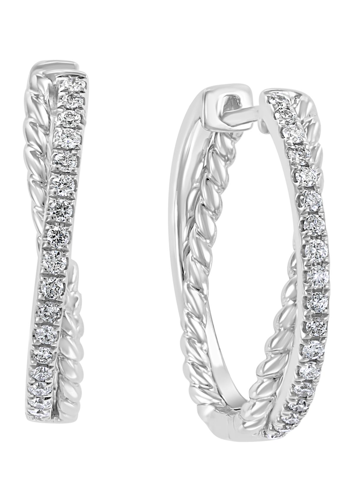 1/4 ct. t.w. Diamond Twist Hoop Earrings in 14K White Gold 