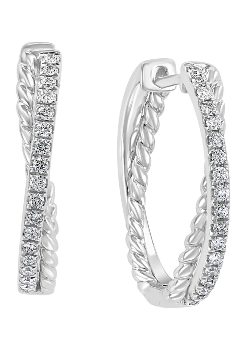 1/4 ct. t.w. Diamond Twist Hoop Earrings in 14K White Gold 