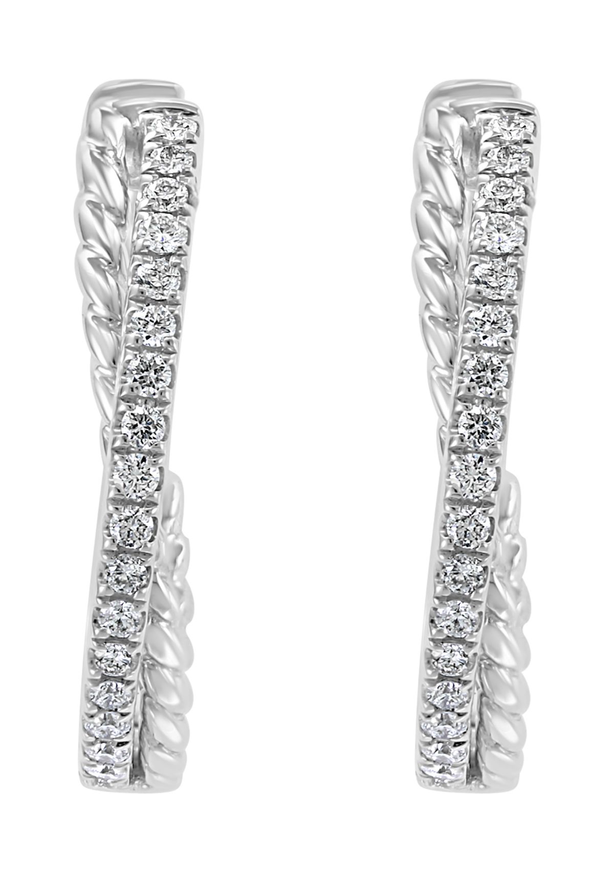 1/4 ct. t.w. Diamond Twist Hoop Earrings in 14K White Gold 