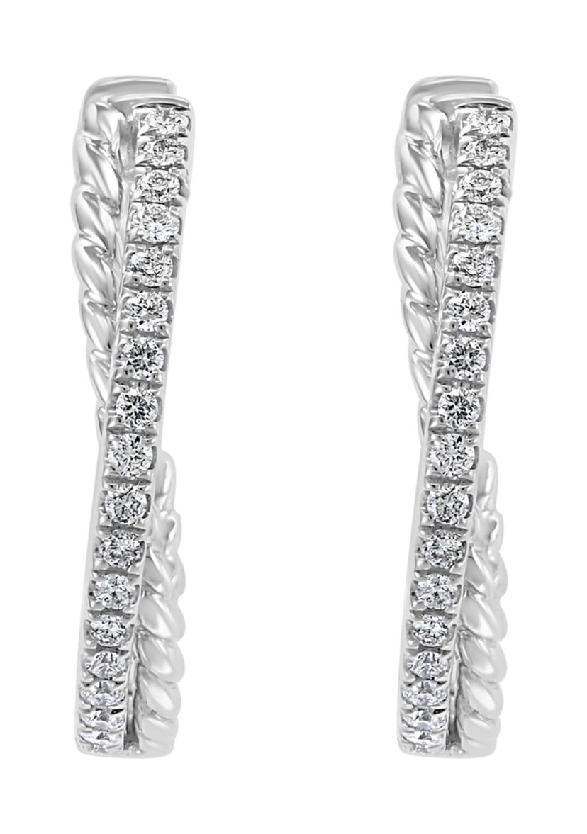 1/4 ct. t.w. Diamond Twist Hoop Earrings in 14K White Gold 