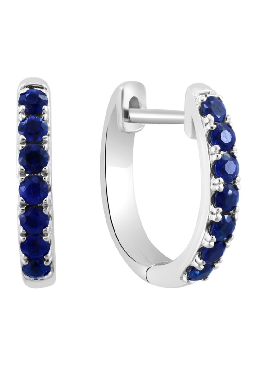 Natural Sapphire Earrings in 14K White Gold