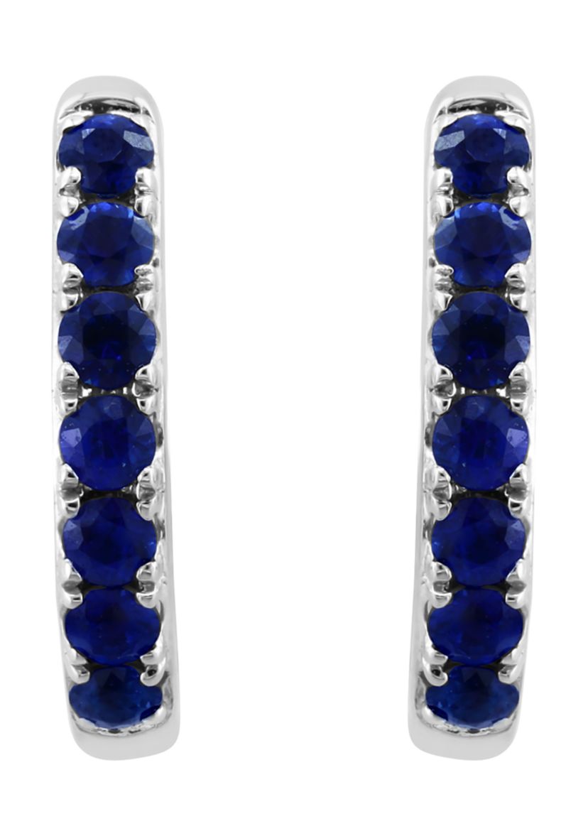 Natural Sapphire Earrings in 14K White Gold