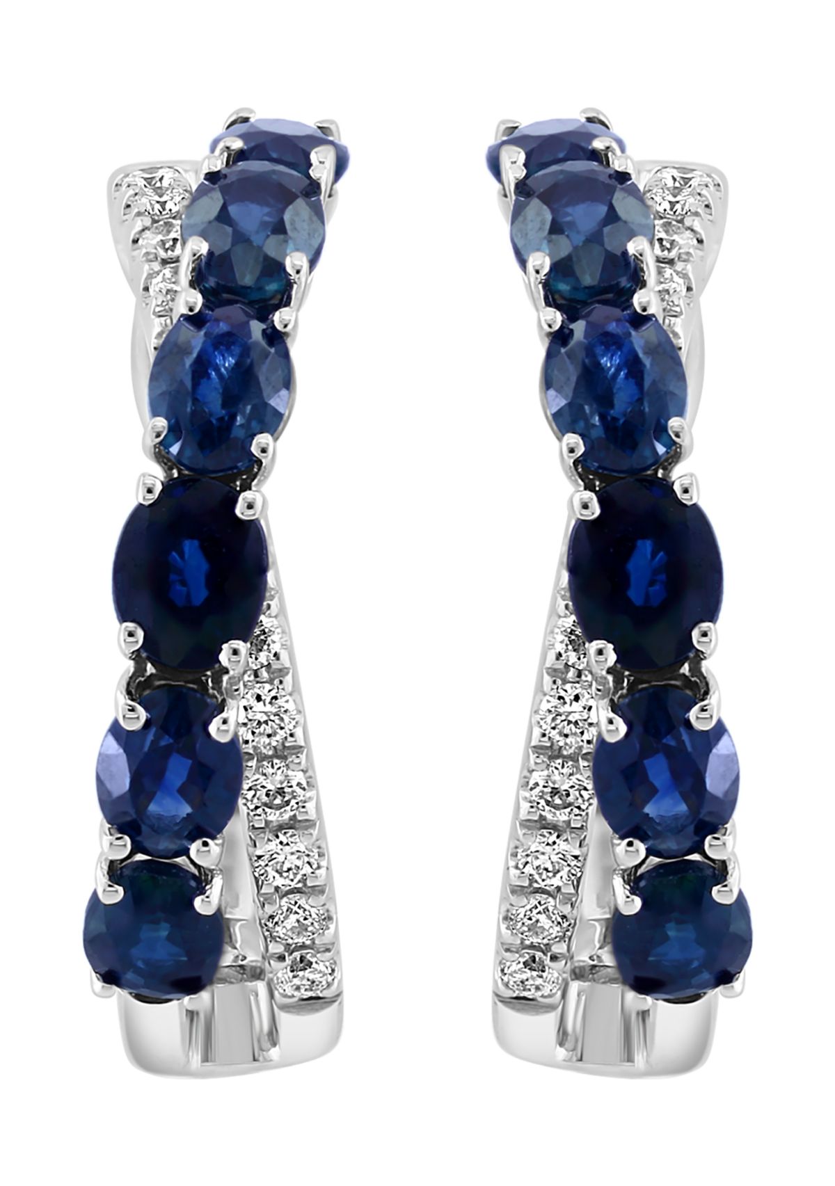 1/5 ct. t.w. Diamond and Natural Sapphire Hoop Earrings in 14K White Gold