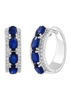 Effy 3/8 Ct. T.w. Sapphire, 2.51 Ct. T.w. Diamond Hoop Earrings In 14K White Gold