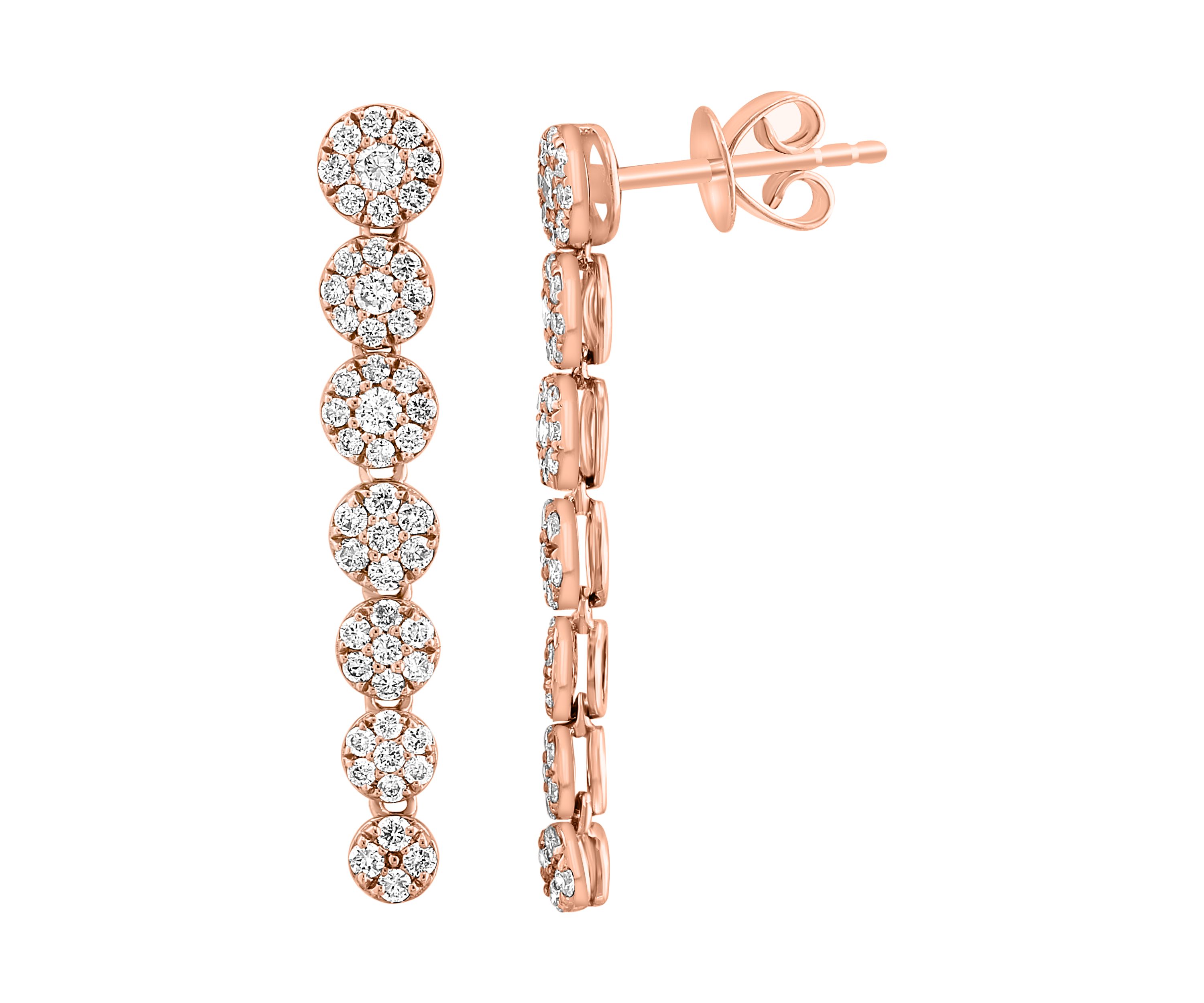 Diamond Drop Earrings in 14K Rose Gold