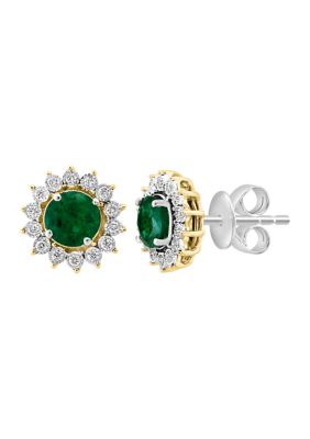 Effy Miracle Set Diamond And Natural Emerald Earrings In 14K White And Yellow Gold