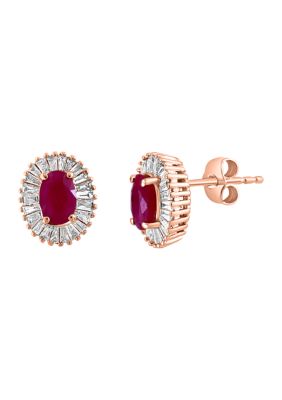 Effy 3/8 Ct. T.w. Diamond And Natural Ruby Stud Earrings In 14K Rose Gold -  0191120784250