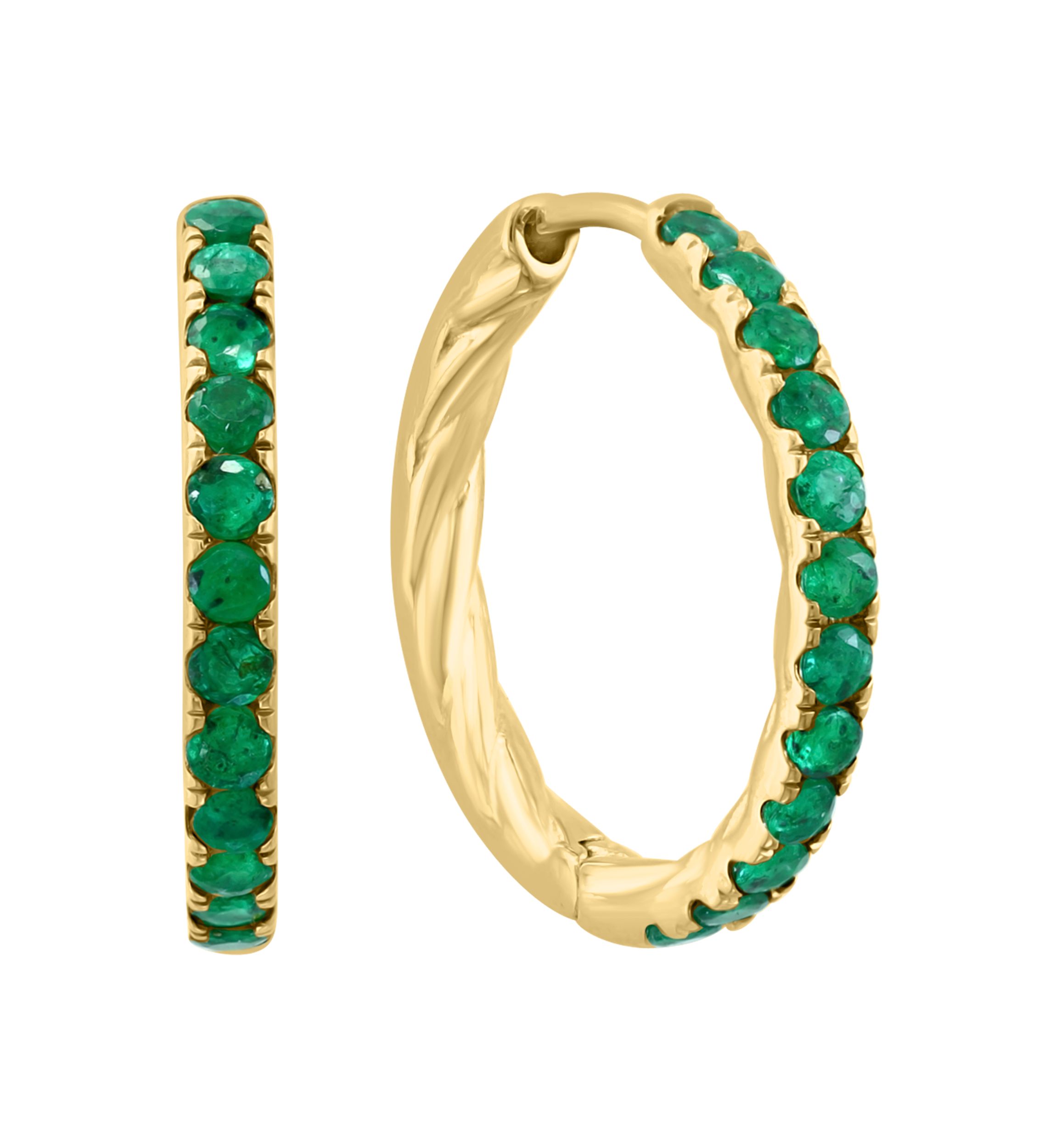 Natural Emerald Hoop Earrings in Gold Plated Sterling Silver