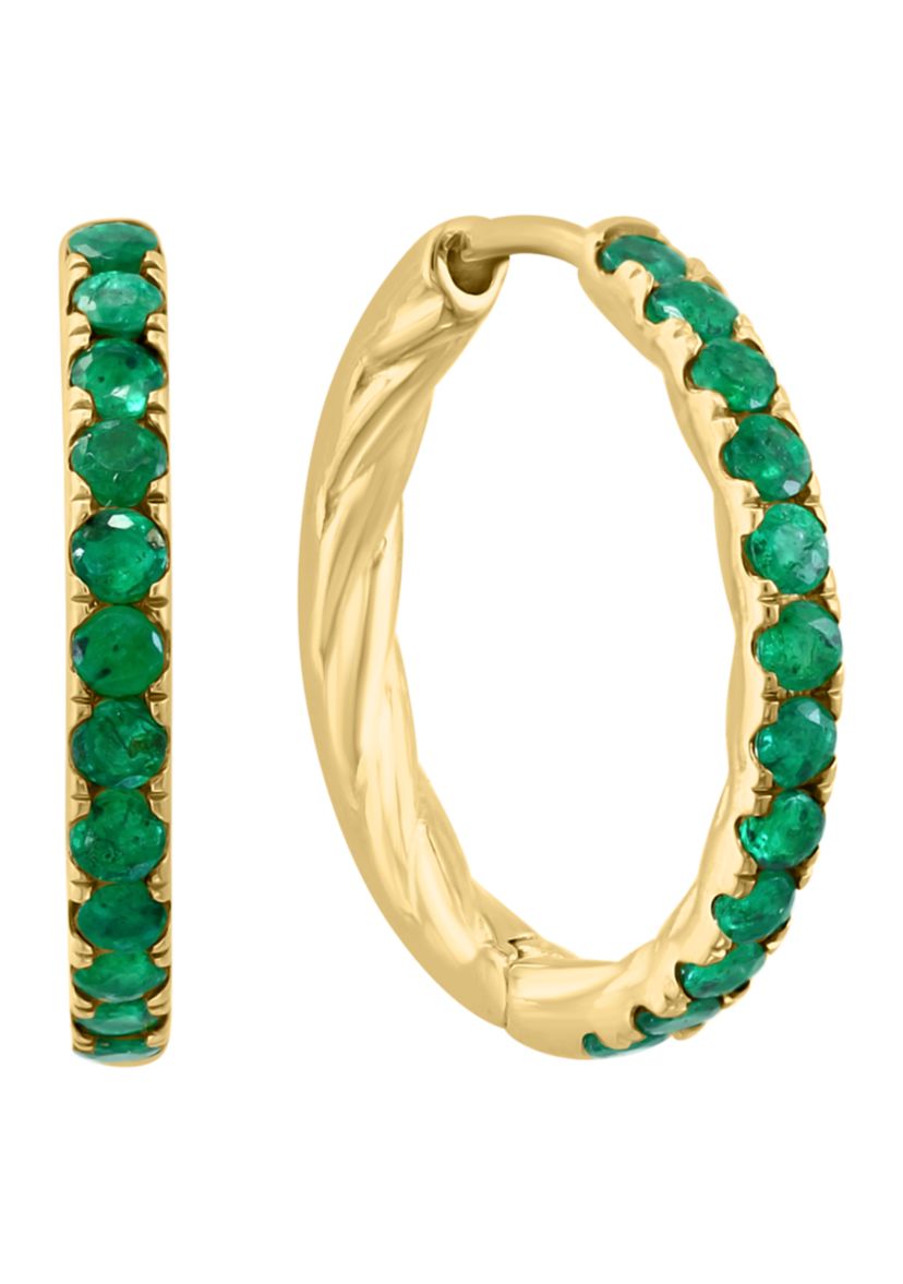 Natural Emerald Hoop Earrings in Gold Plated Sterling Silver