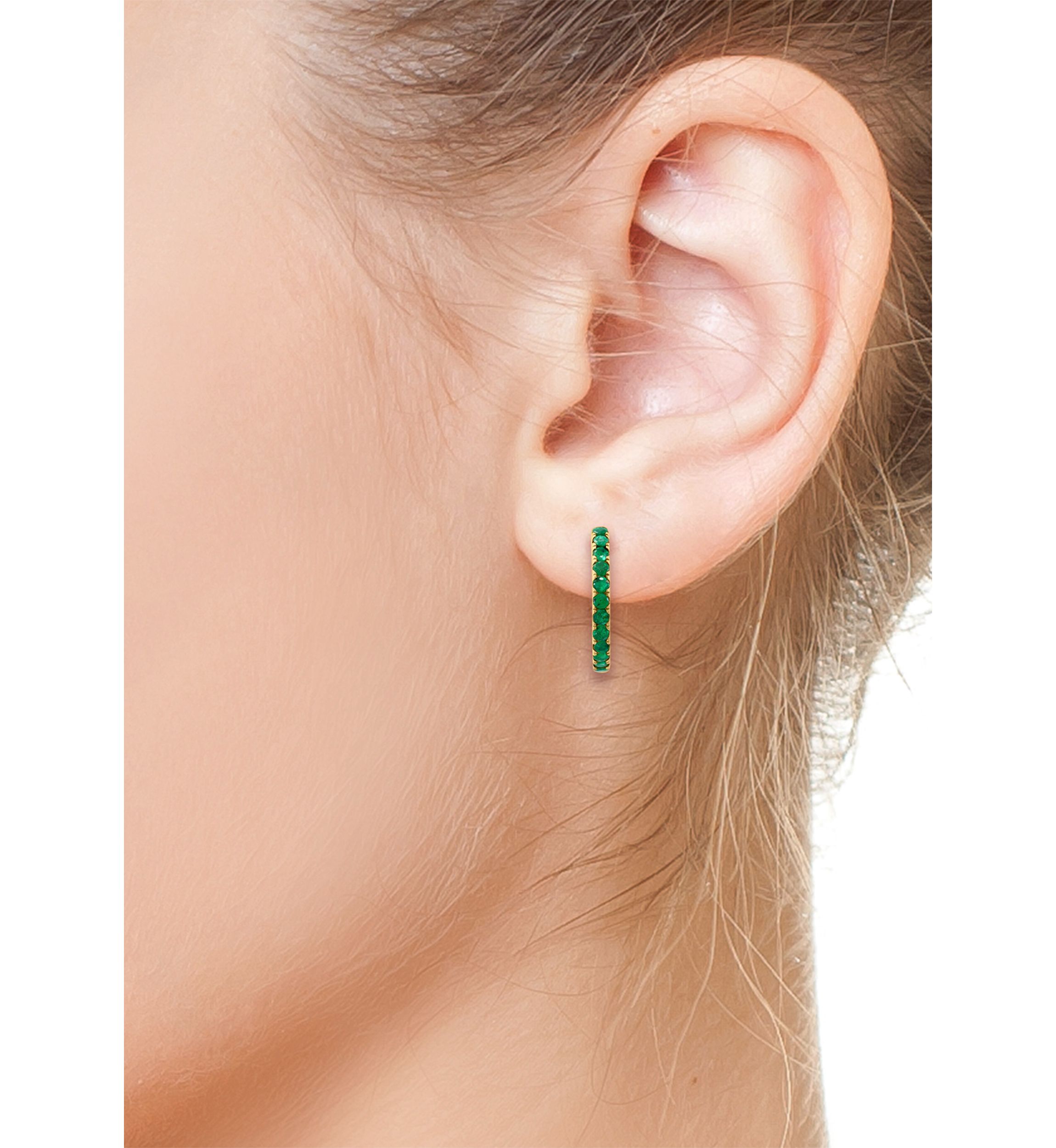 Natural Emerald Hoop Earrings in Gold Plated Sterling Silver