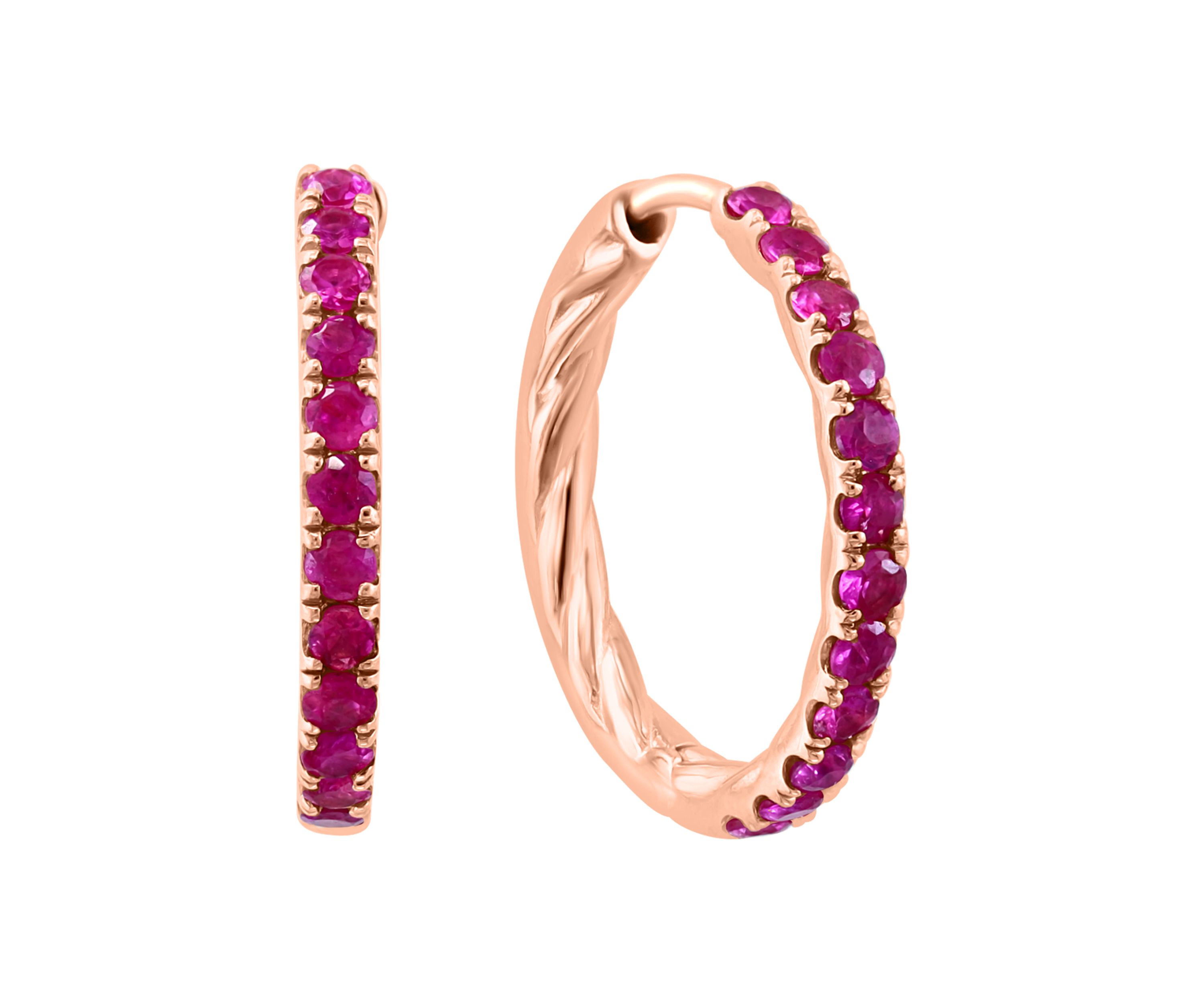Natural Ruby Hoops in 14K Rose Gold Plated Sterling Silver