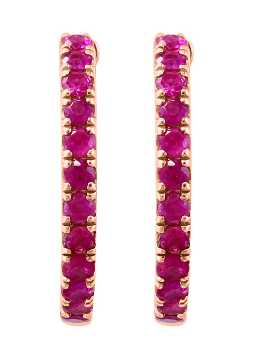 Natural Ruby Hoops in 14K Rose Gold Plated Sterling Silver