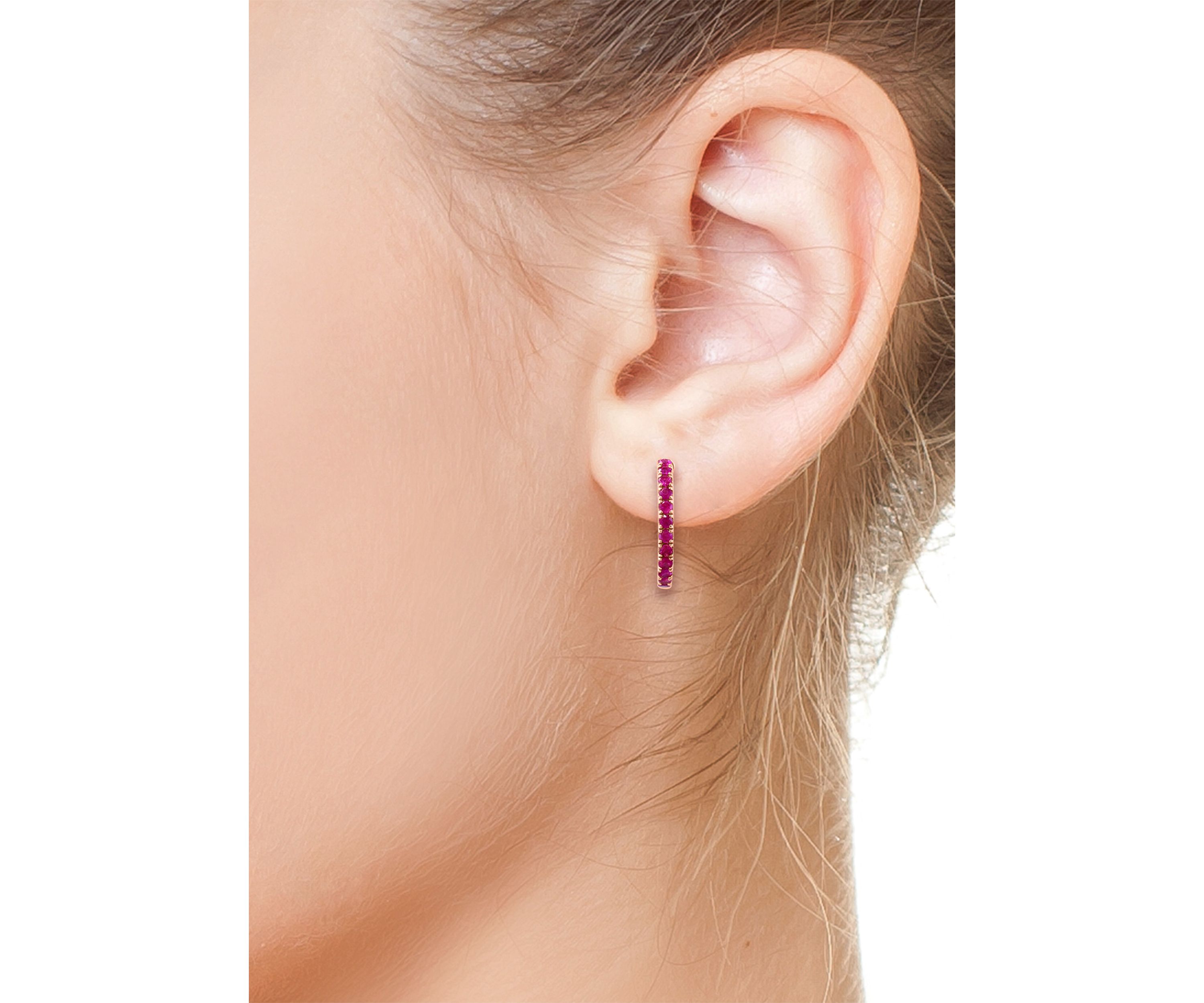Natural Ruby Hoops in 14K Rose Gold Plated Sterling Silver