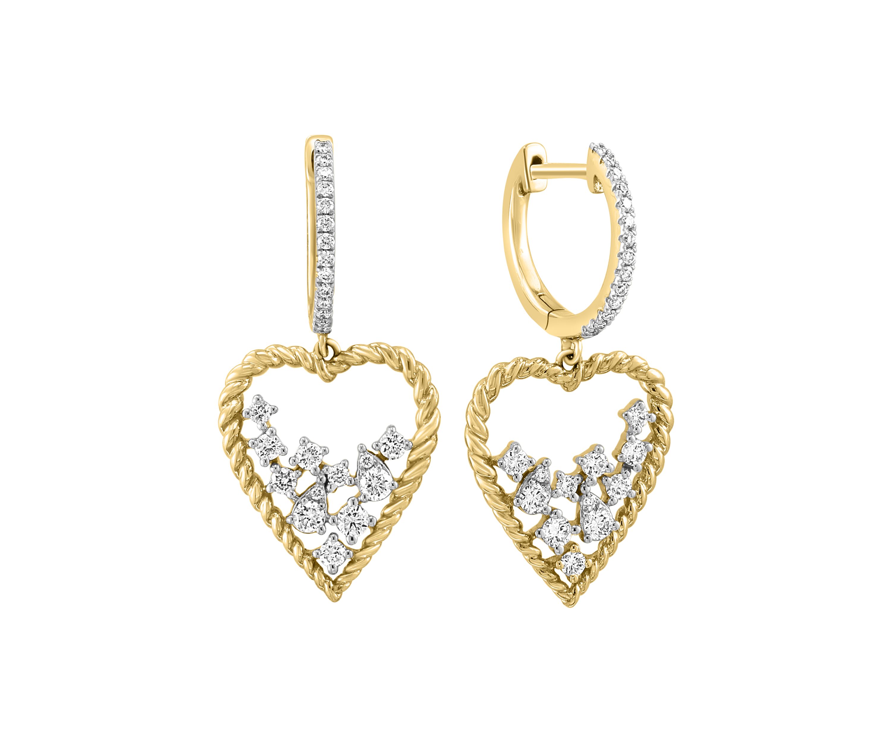 Diamond Heart Earrings in 14K Yellow Gold