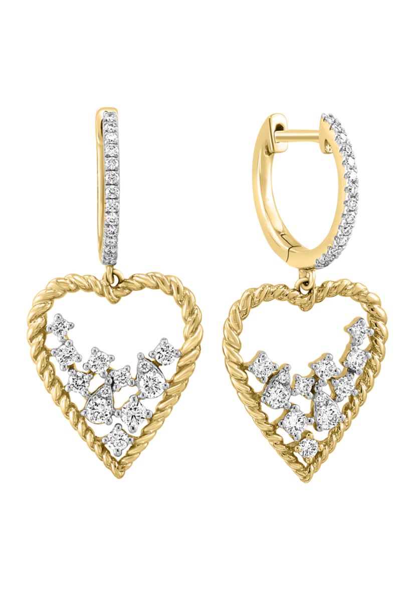 Diamond Heart Earrings in 14K Yellow Gold