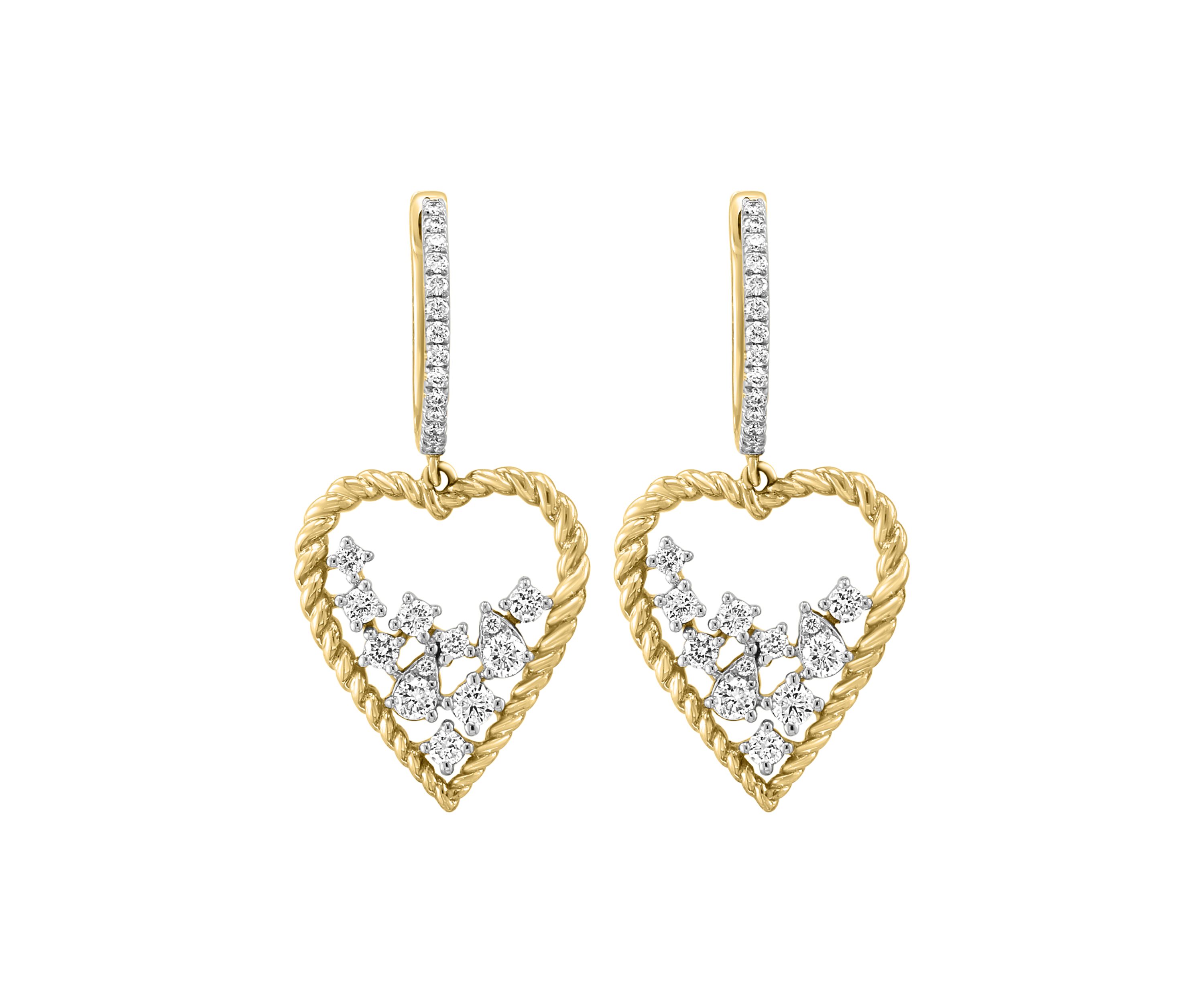 Diamond Heart Earrings in 14K Yellow Gold