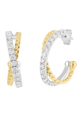 Effy Diamond Crossover Hoop Earrings In 14K Two Tone Gold