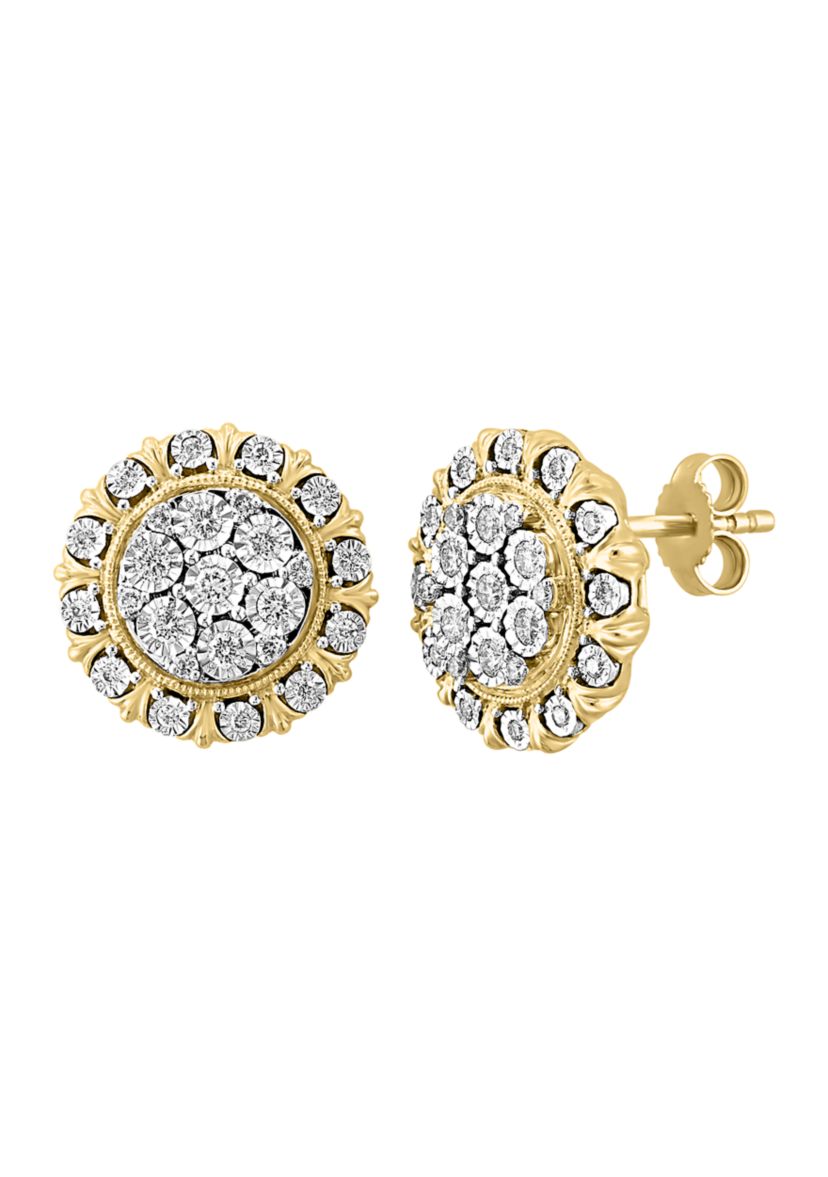 Diamond Earrings in 14K Two Tone Gold