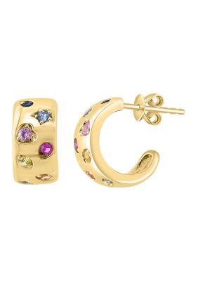 Effy 14K Yellow Gold, Green Sapphire, Pink Sapphire, Natural Sapphire, and Yellow Sapphire Earrings