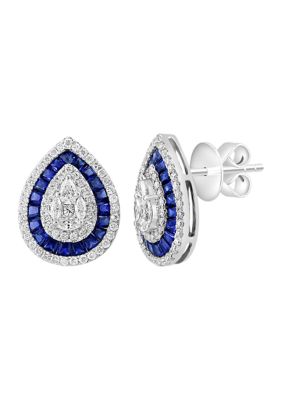 Effy 3/4 Ct. T.w. Sapphire, 2.27 Ct. T.w. Diamond Stud Earrings In 14K White Gold
