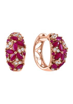 Effy 1/4 ct. t.w. Diamond and Natural Ruby Earrings in 14K Rose Gold -  5400452VP0IF66DR6