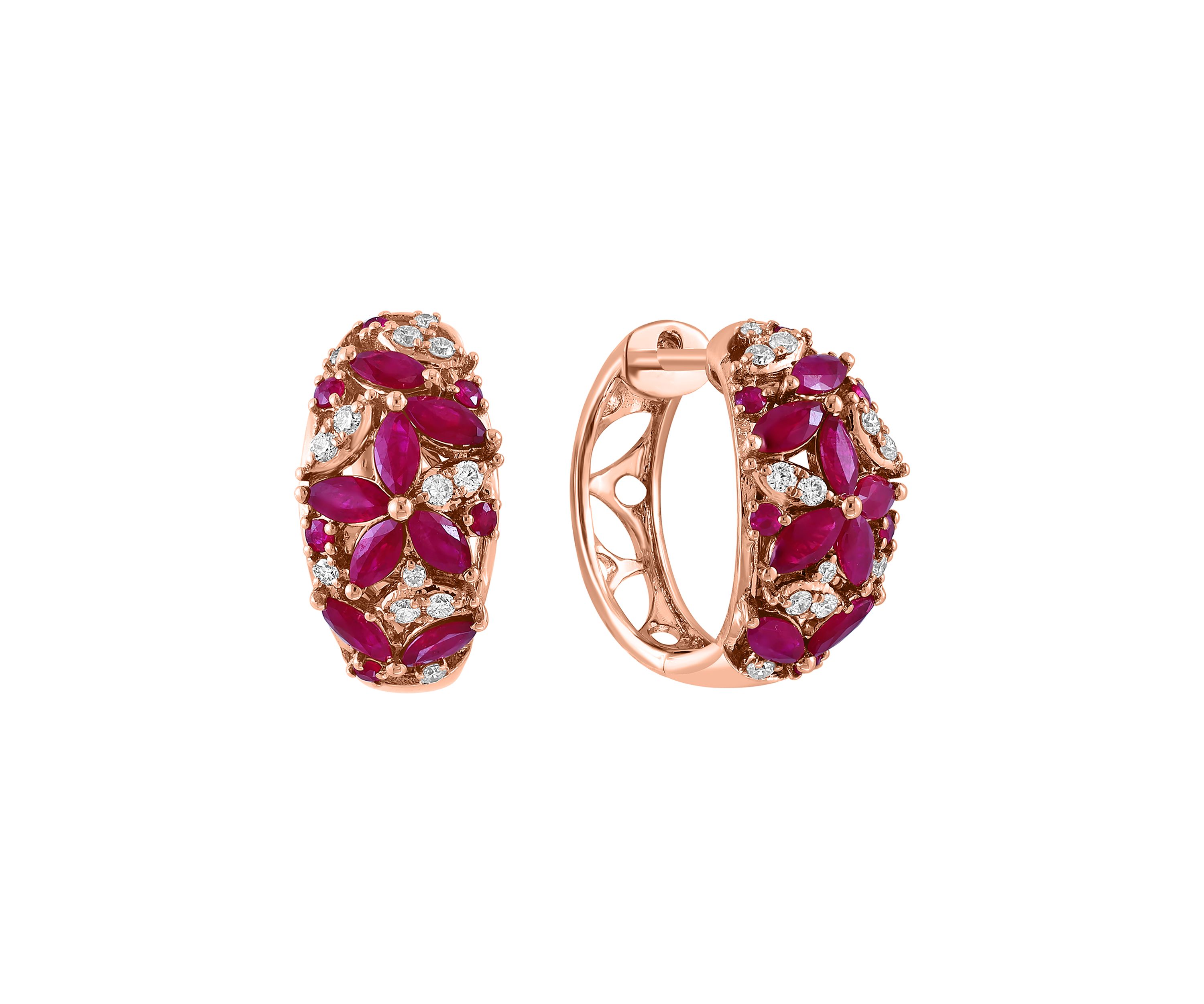 1/4 ct. t.w. Diamond and Natural Ruby Earrings in 14K Rose Gold