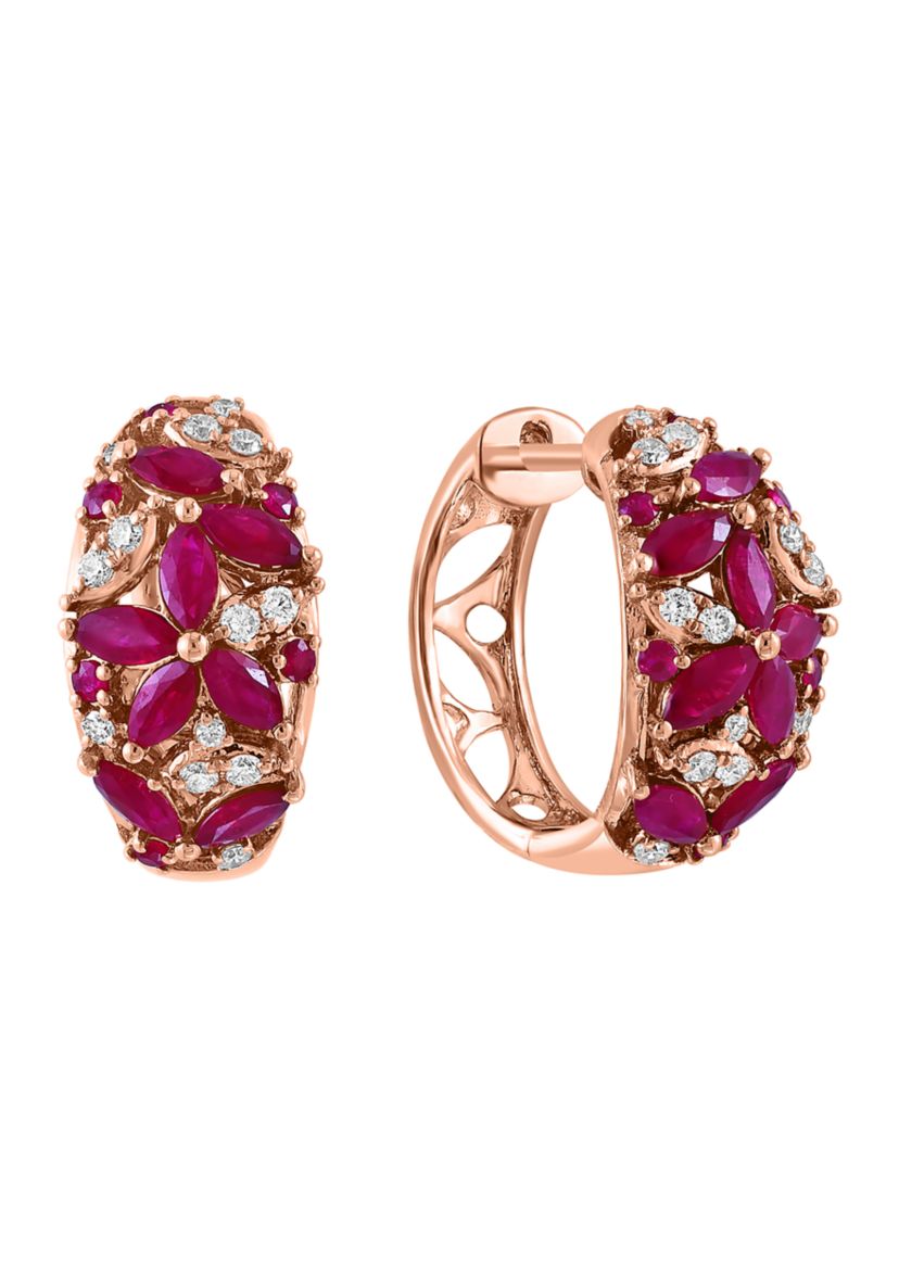 1/4 ct. t.w. Diamond and Natural Ruby Earrings in 14K Rose Gold
