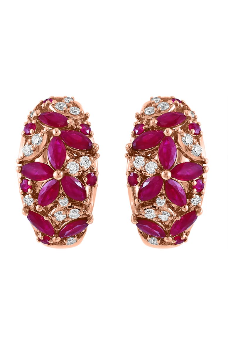 1/4 ct. t.w. Diamond and Natural Ruby Earrings in 14K Rose Gold
