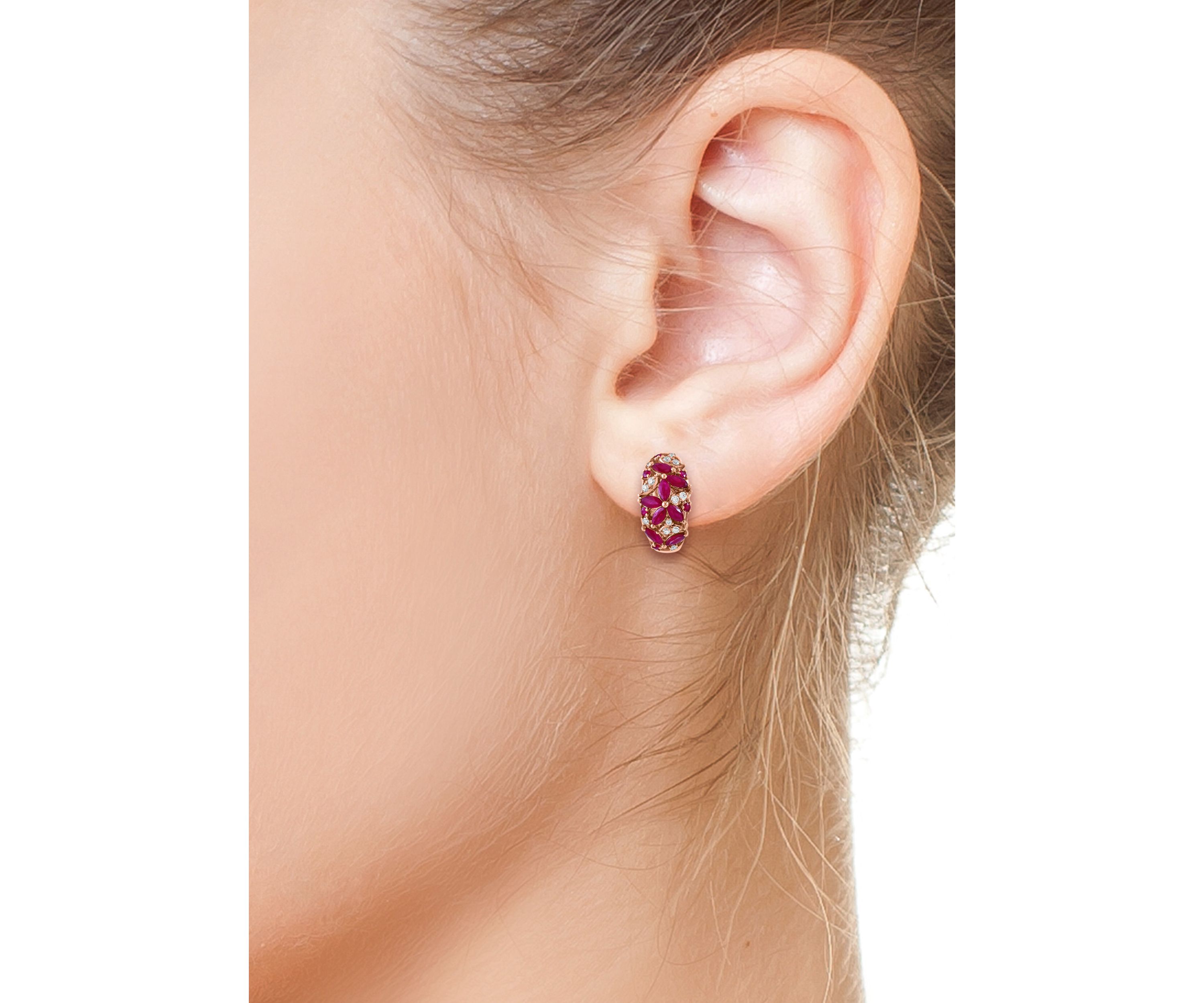 1/4 ct. t.w. Diamond and Natural Ruby Earrings in 14K Rose Gold
