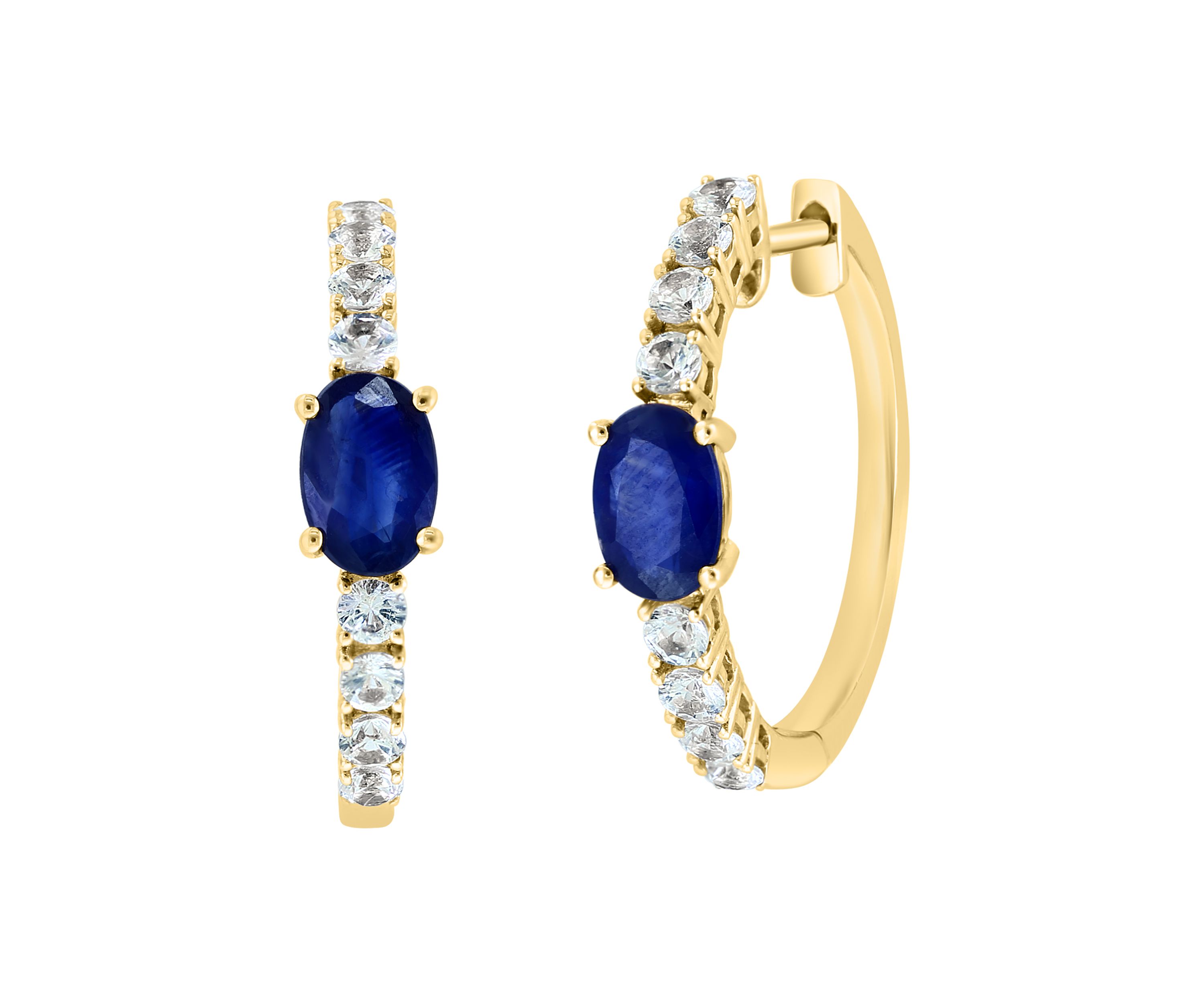 Sapphire and White Sapphire Earrings in 14K Yellow Gold
