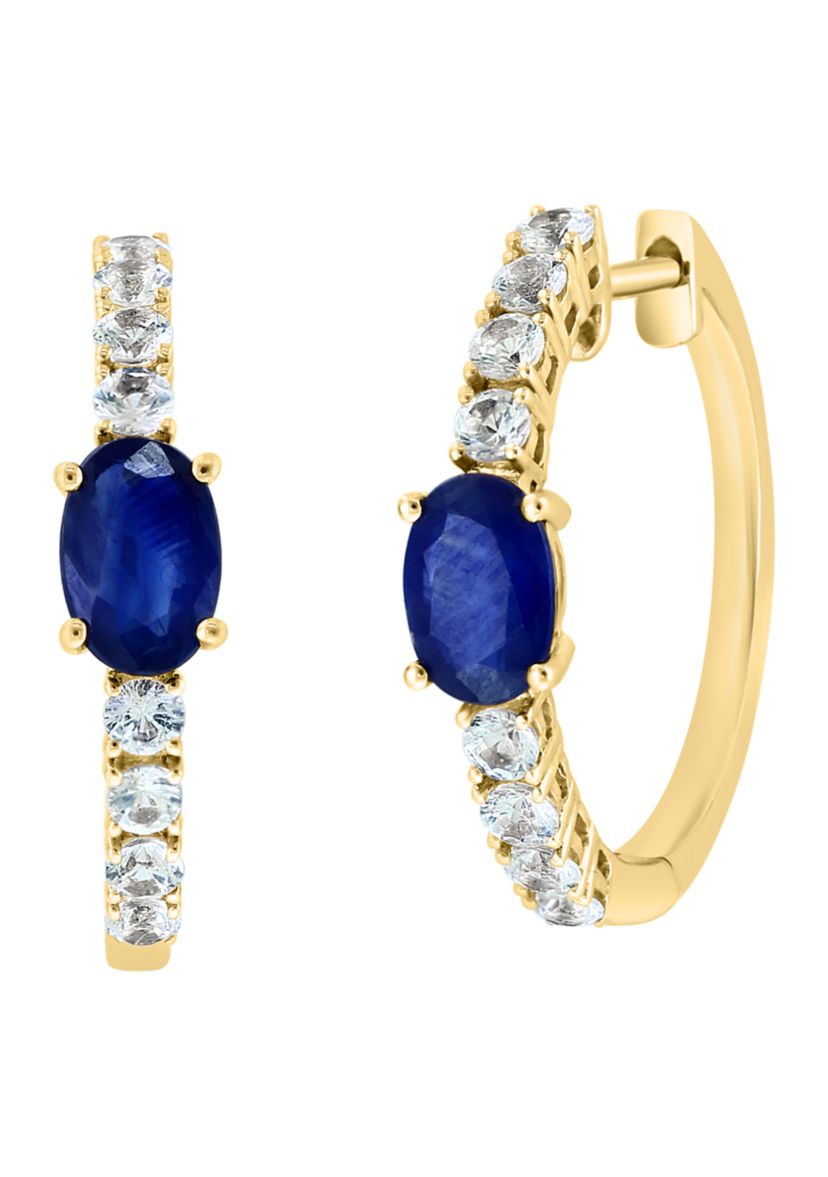 Sapphire and White Sapphire Earrings in 14K Yellow Gold